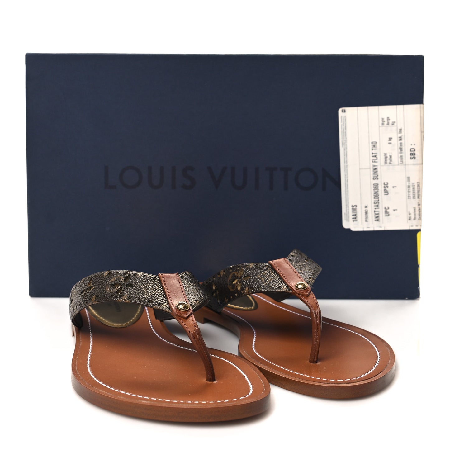 Monogram Sunny Flat Thong Sandals 36 Brown