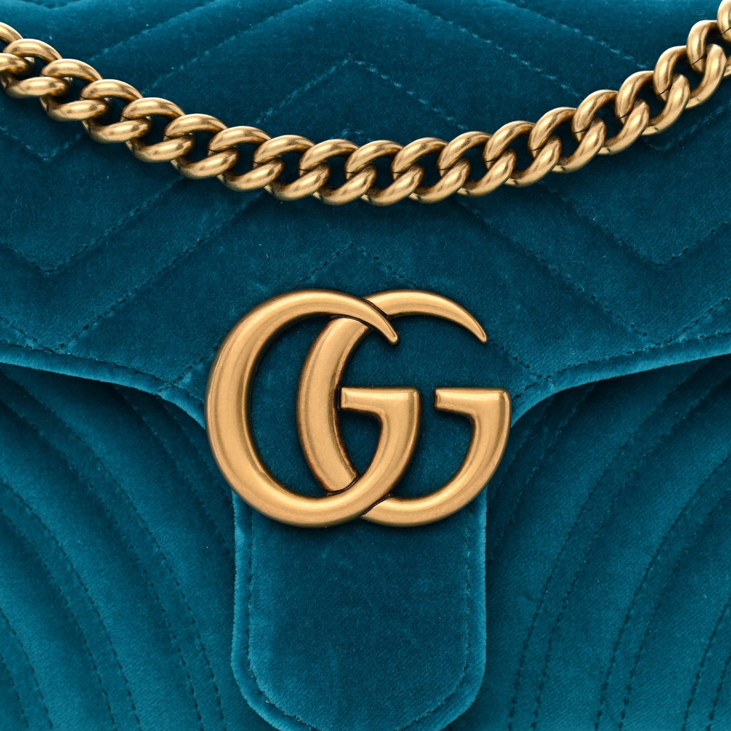 Velvet Matelasse Small GG Marmont Shoulder Bag Pavone Cyan