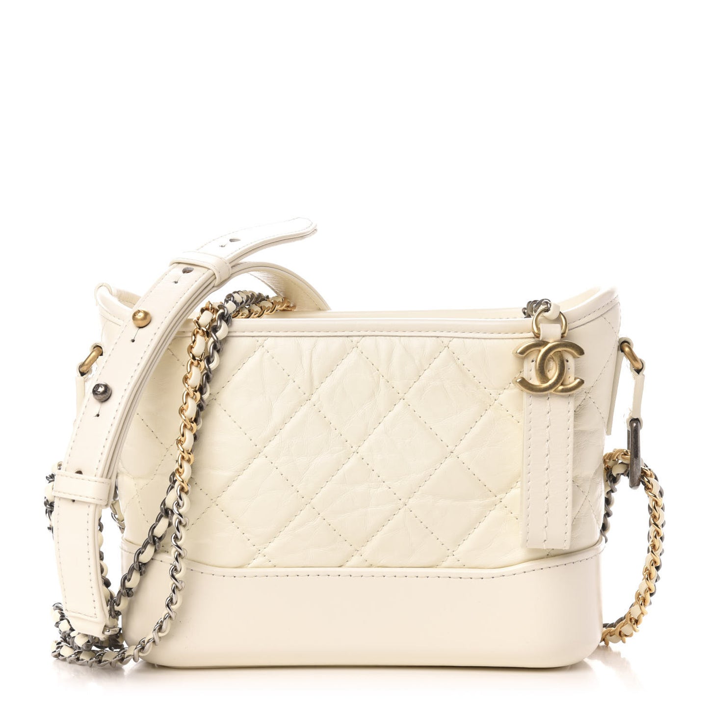 Aged Calfskin Quilted Small Gabrielle Hobo White