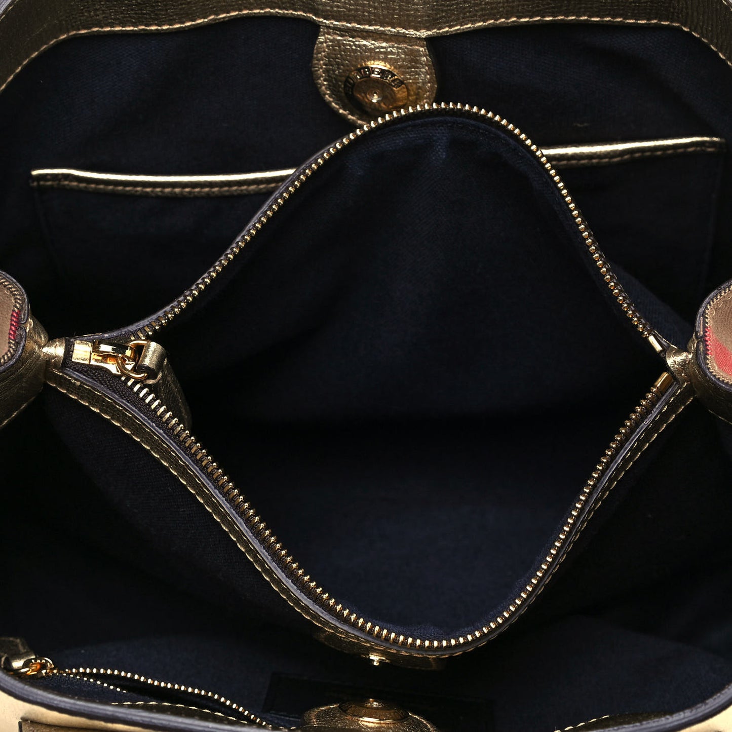 Metallic Grainy Calfskin House Check Medium Banner Tote Gold