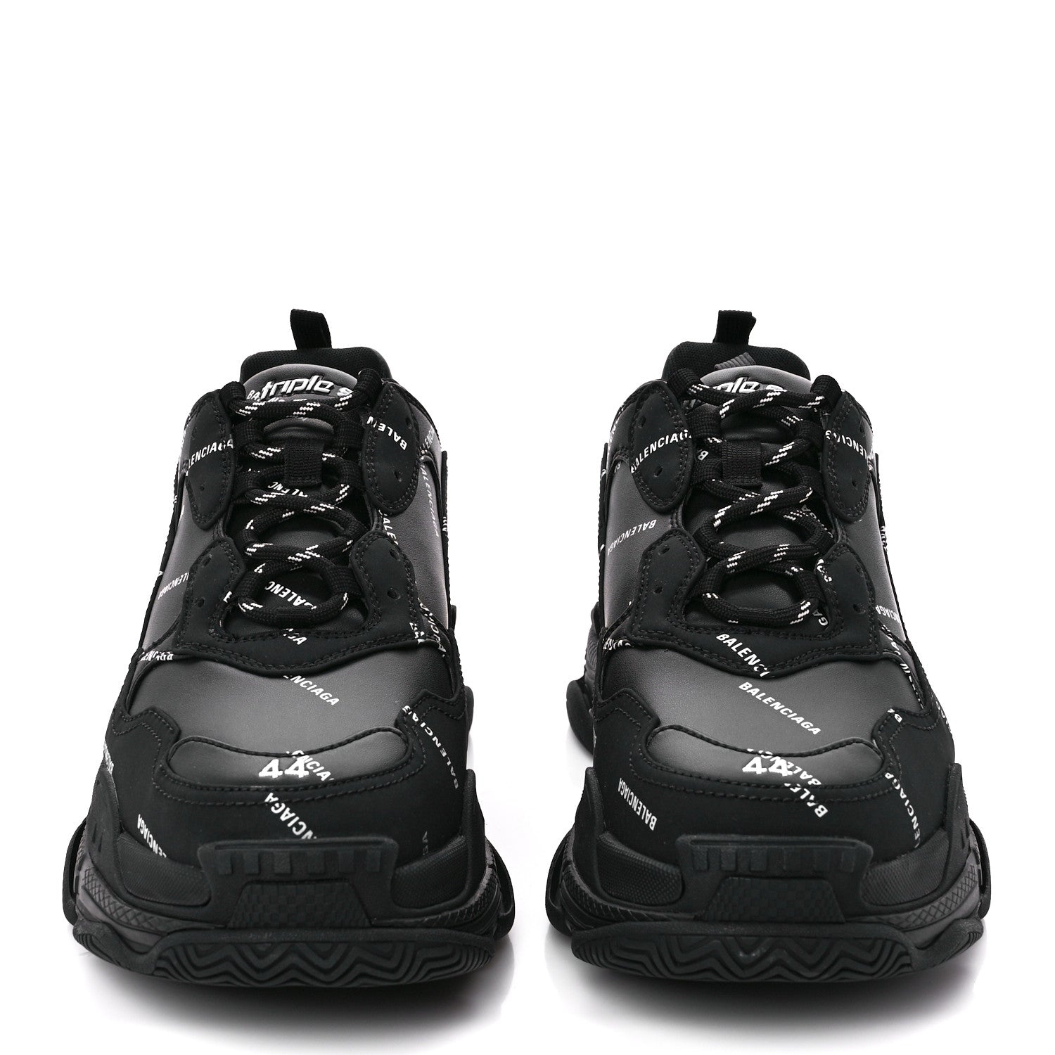 Balenciaga Technical Fabric Allover Logo Mens Triple S Sneakers 44 Black White 2 of 9
