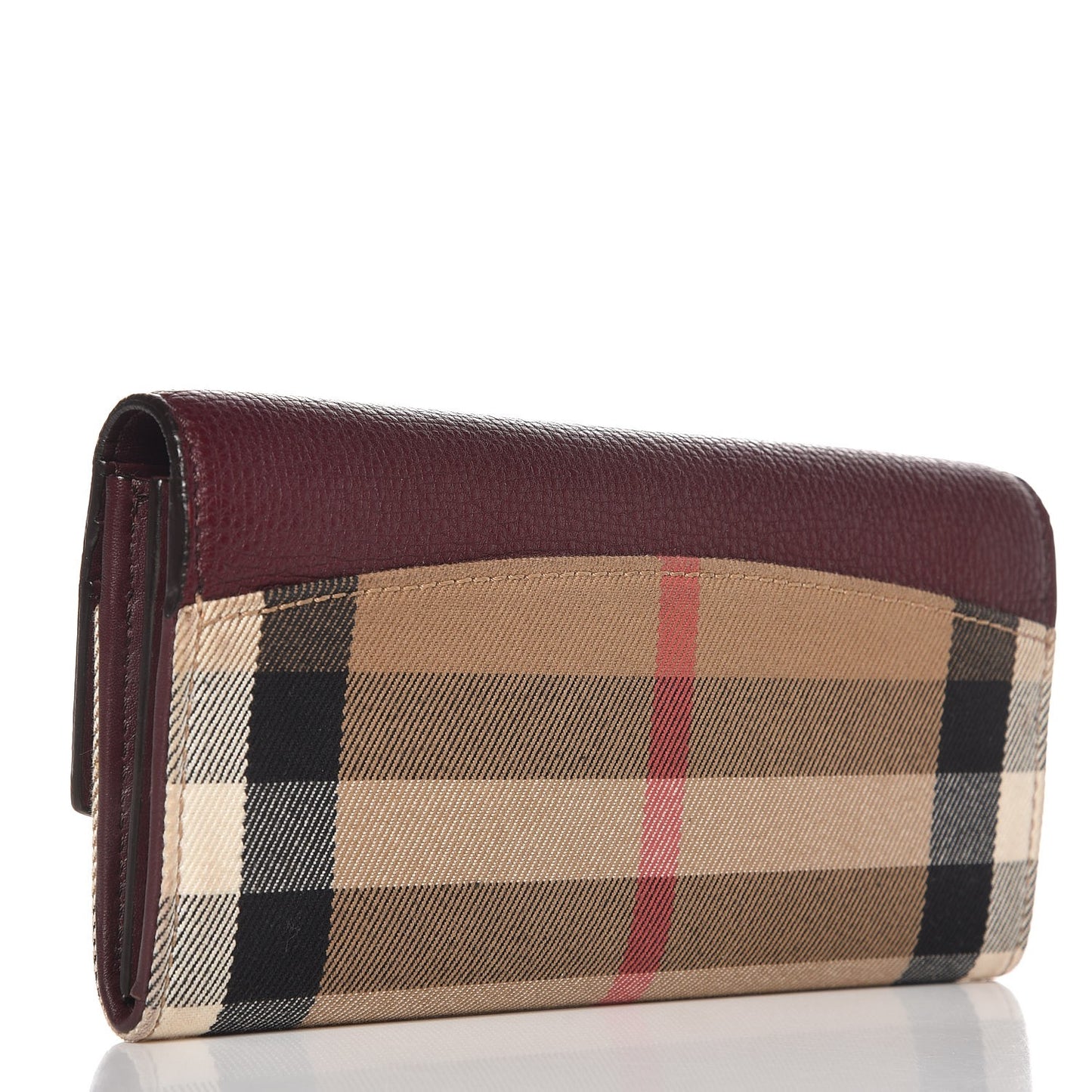 Grainy Calfskin House Check Continental Wallet Mahogany Red