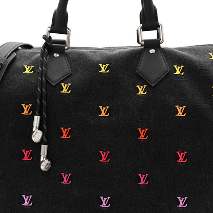 Louis Vuitton LV Blason Denim Calfskin Speedy Bandouliere 40 Black Gradient Orange 6 of 8