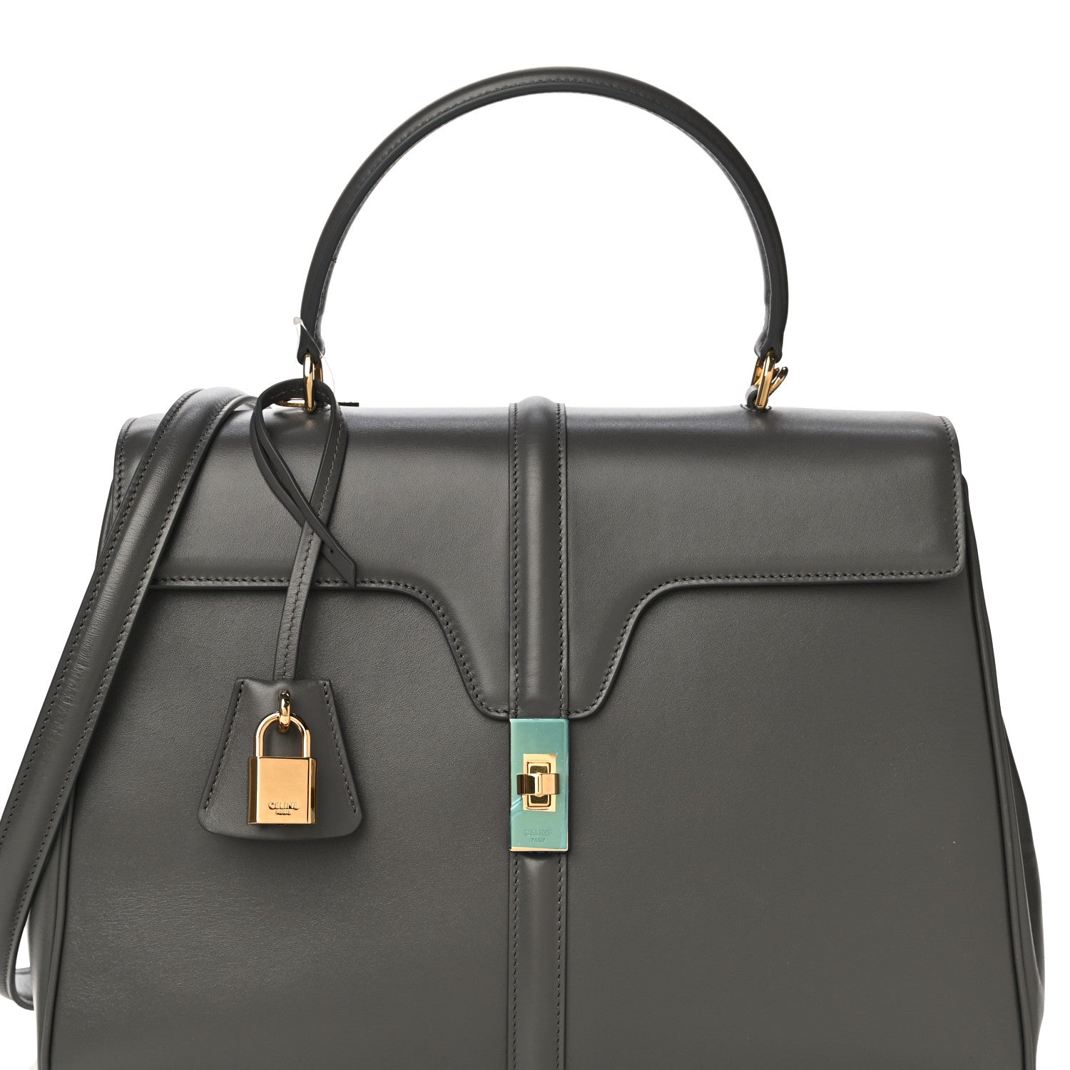 Celine Satinated Calfskin Medium 16 Top Handle Bag Grey 8 of 12