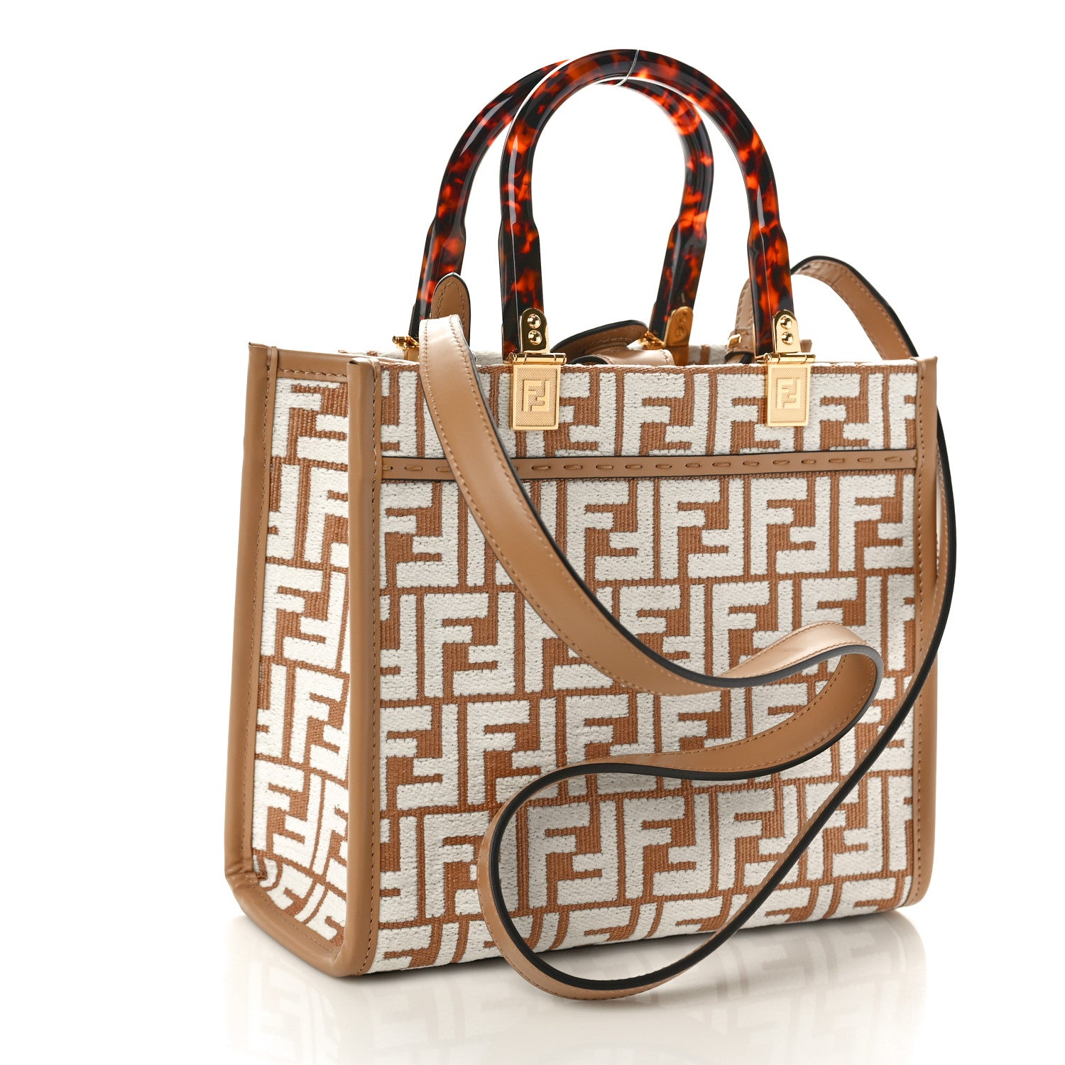Fendi Raffia Chenille Vitello King Plexiglass Small Fendi Sunshine Shopper Tote Natural White 2 of 10
