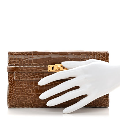 Hermes Shiny Alligator Kelly Longue Wallet Ficelle 2 of 12