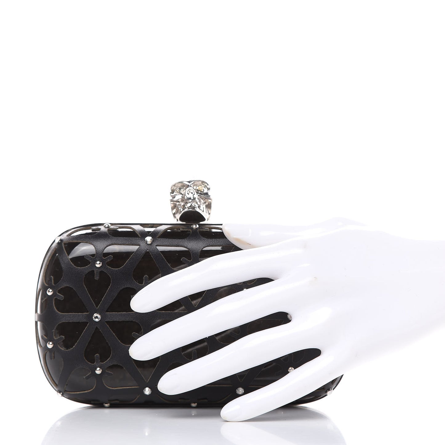Lambskin Cutout Embellished Skull Box Clutch Black