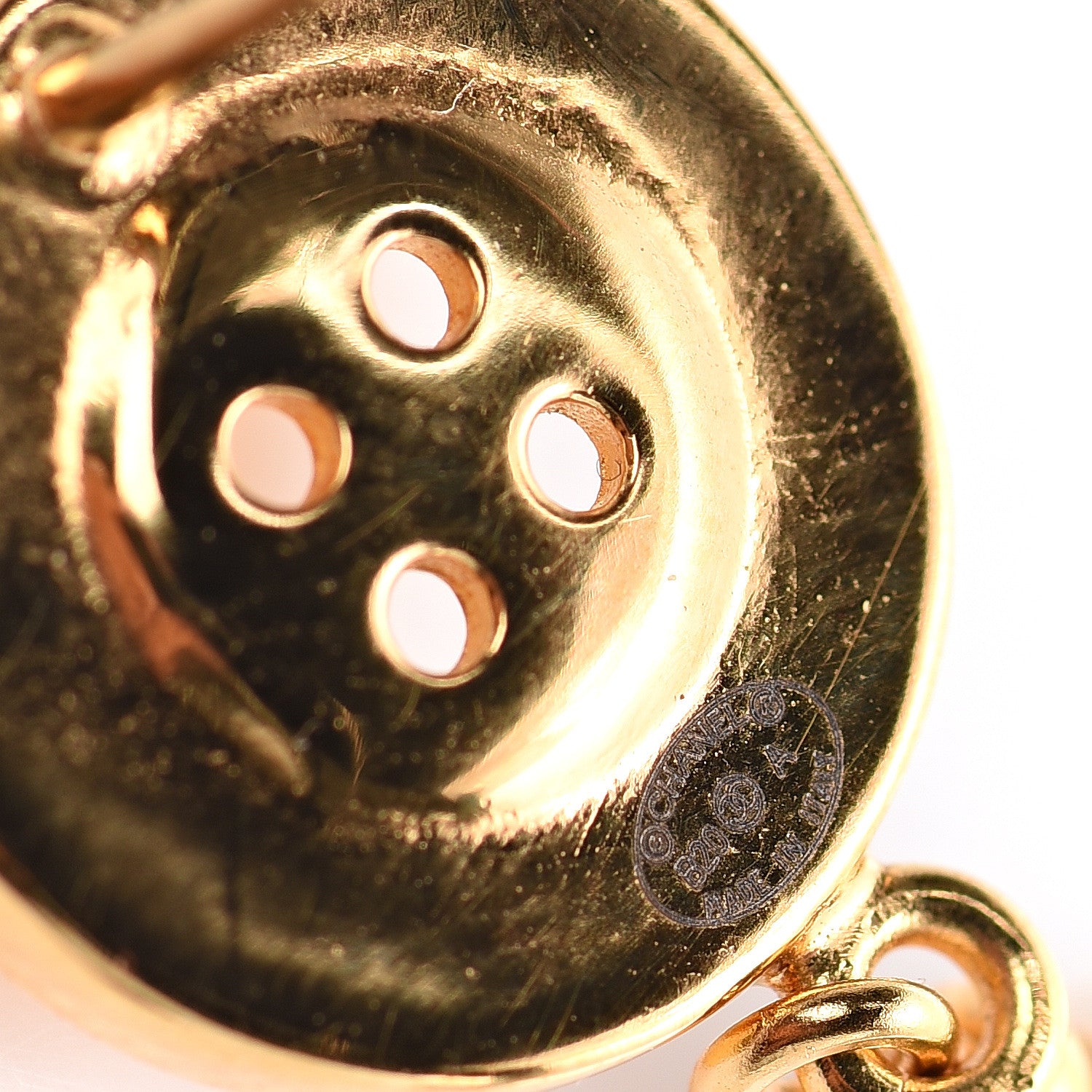 Chanel Metal Pearl Paris Button Drop Earrings Gold 4 of 4
