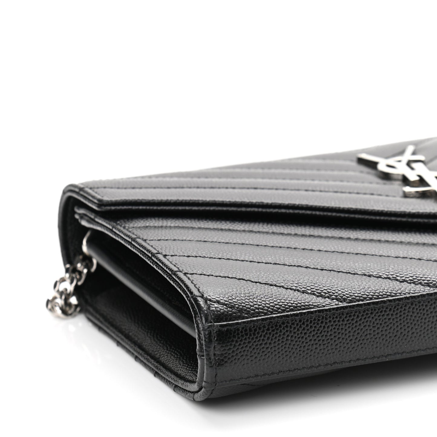 Grain De Poudre Matelasse Chevron Monogram Chain Wallet Black