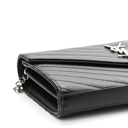 Saint Laurent Grain De Poudre Matelasse Chevron Monogram Chain Wallet Black 8 of 11