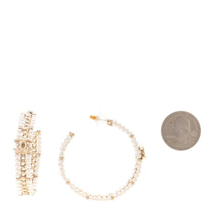 Chanel Pearl CC Chain Hoop Earrings Gold 2 of 5