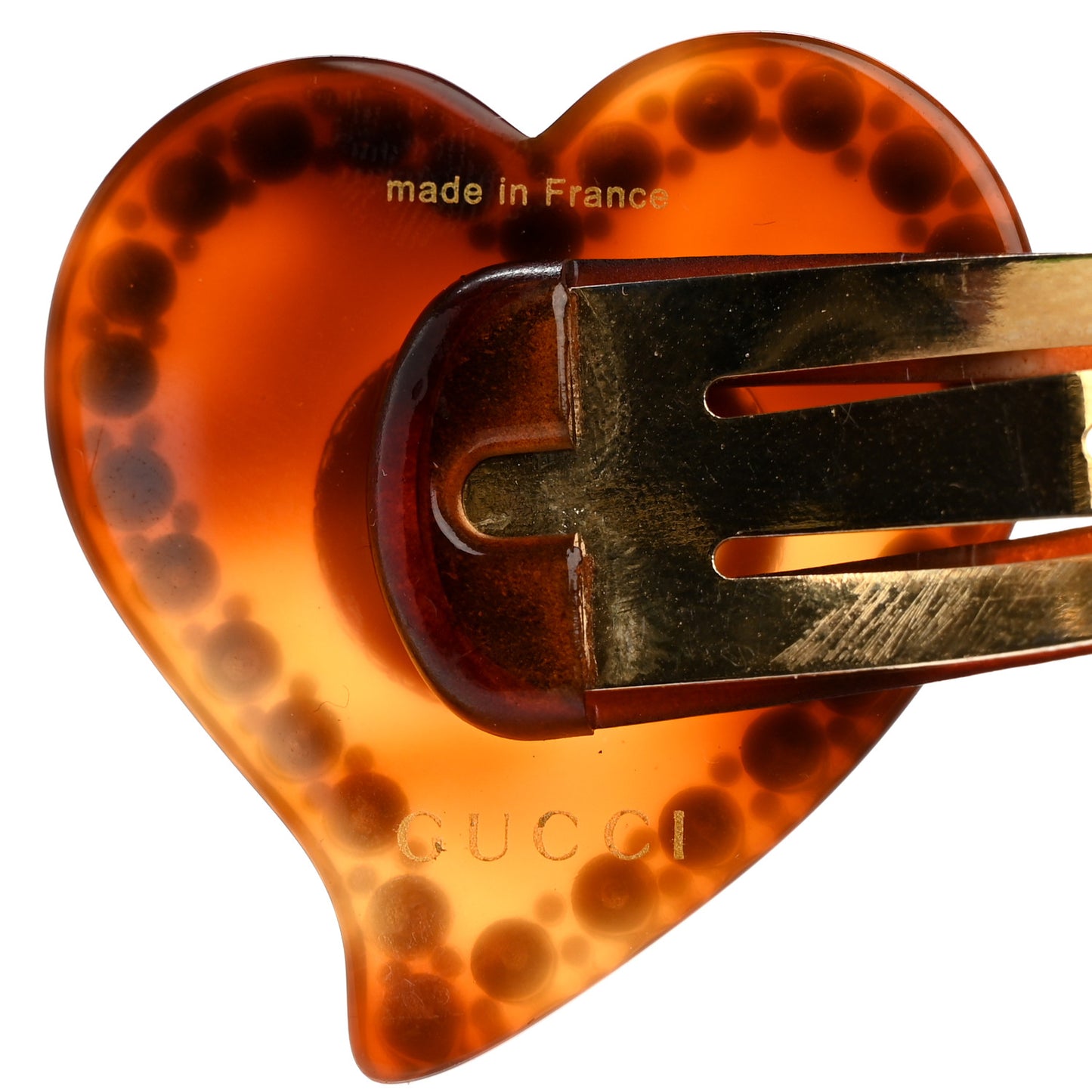 Resin Crystal Heart Hair Barrette Brown