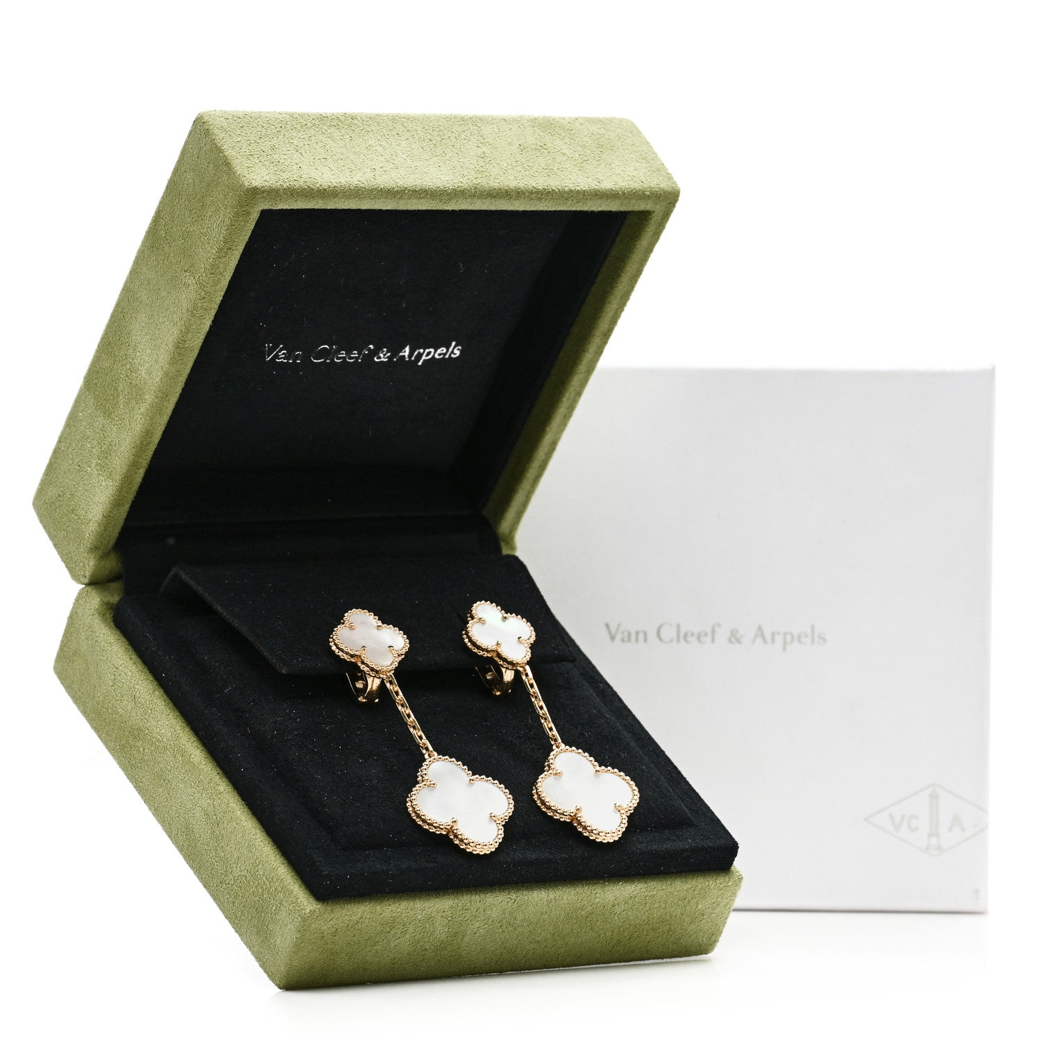 Van Cleef & Arpels 18K Yellow Gold Mother of Pearl 2 Motifs Magic Alhambra Earrings 5 of 5