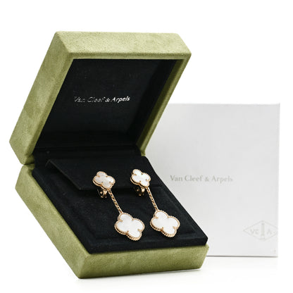 Van Cleef & Arpels 18K Yellow Gold Mother of Pearl 2 Motifs Magic Alhambra Earrings 5 of 5