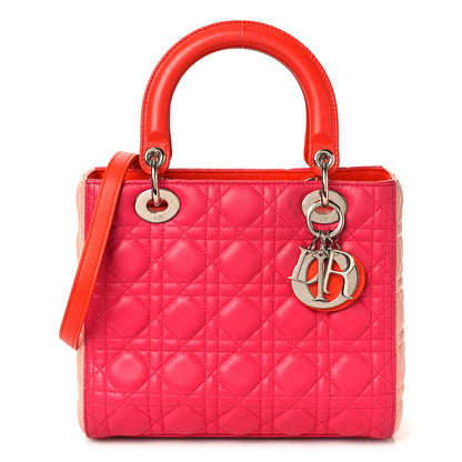 Christian Dior Lambskin Cannage Tri-Color Medium Lady Dior Orange Riviera Fuchsia Cosmopolitan Lipstick Natural 1 of 12