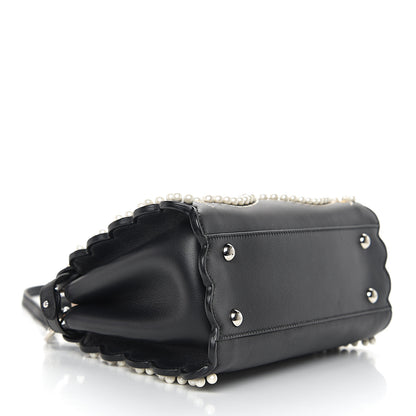 Fendi Calfskin Flowers and Bows Scalloped Mini Peekaboo Iconic Satchel Black Camelia 3 of 8
