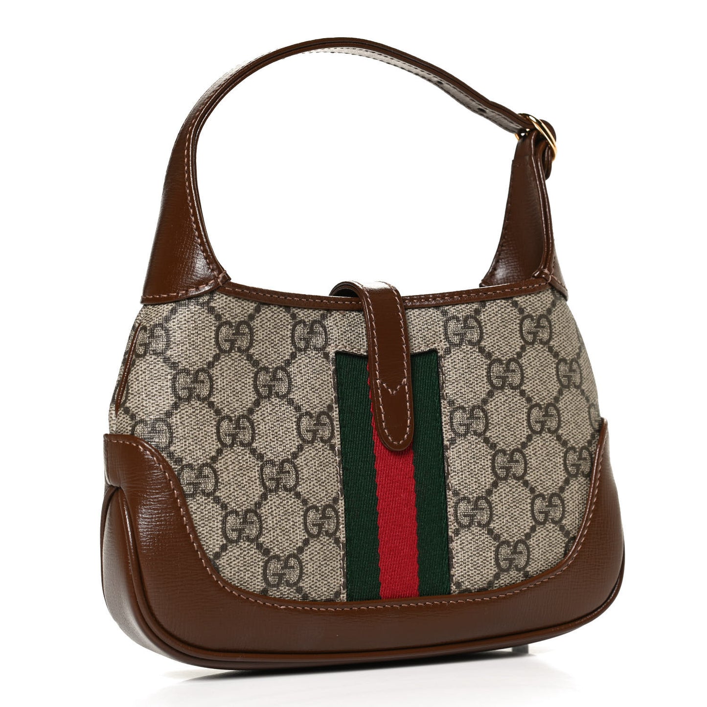 GG Supreme Monogram Azalea Calfskin Web Mini Jackie 1961 Hobo Beige Ebony Brown Sugar