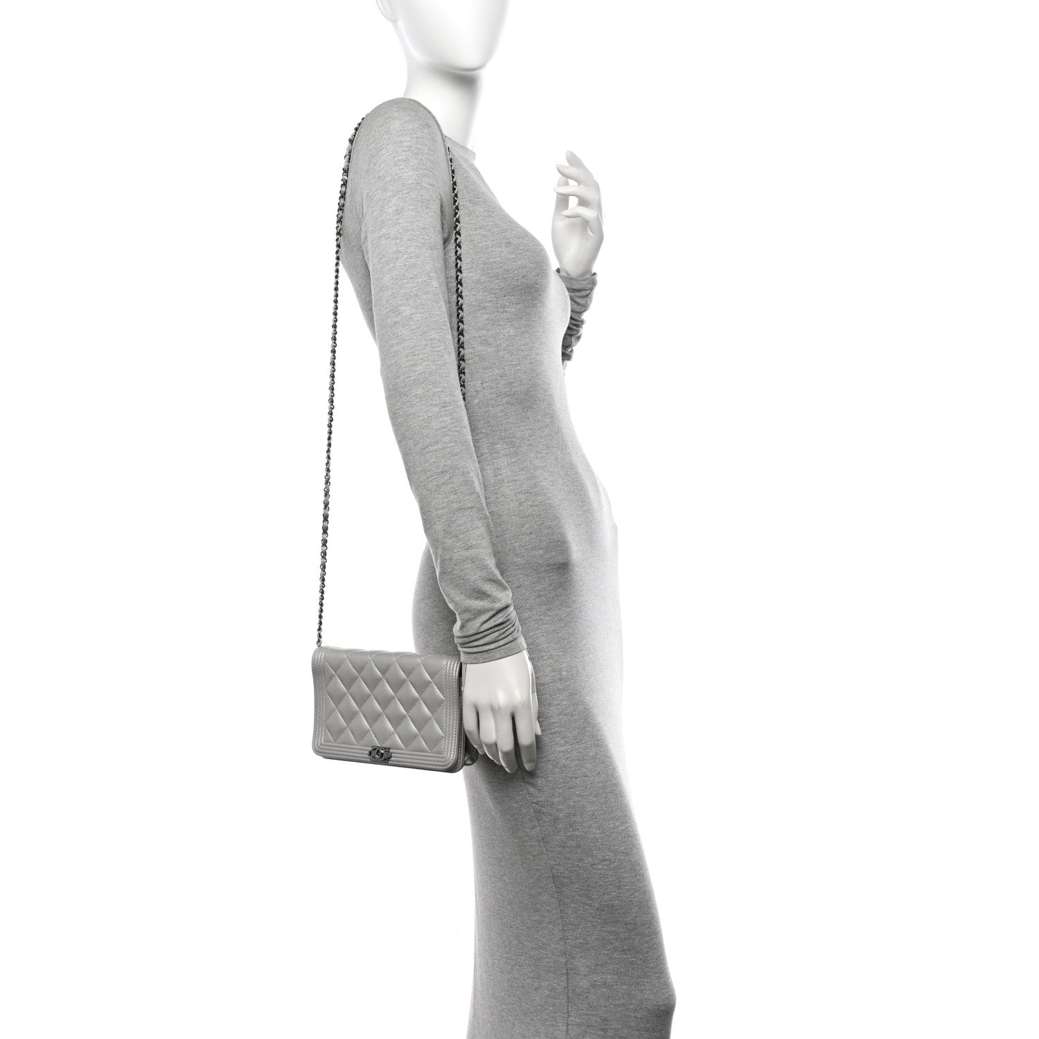 Chanel Metallic Caviar Quilted Boy Wallet On Chain WOC Silver 2 of 13