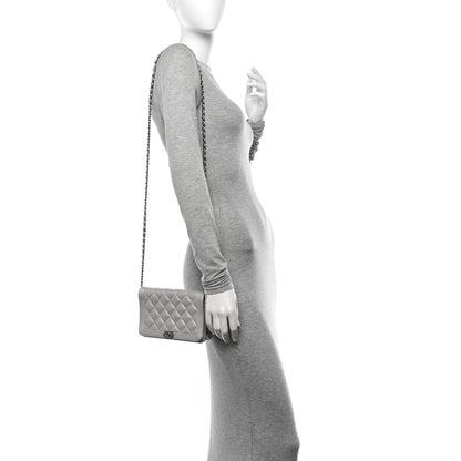 Chanel Metallic Caviar Quilted Boy Wallet On Chain WOC Silver 2 of 13