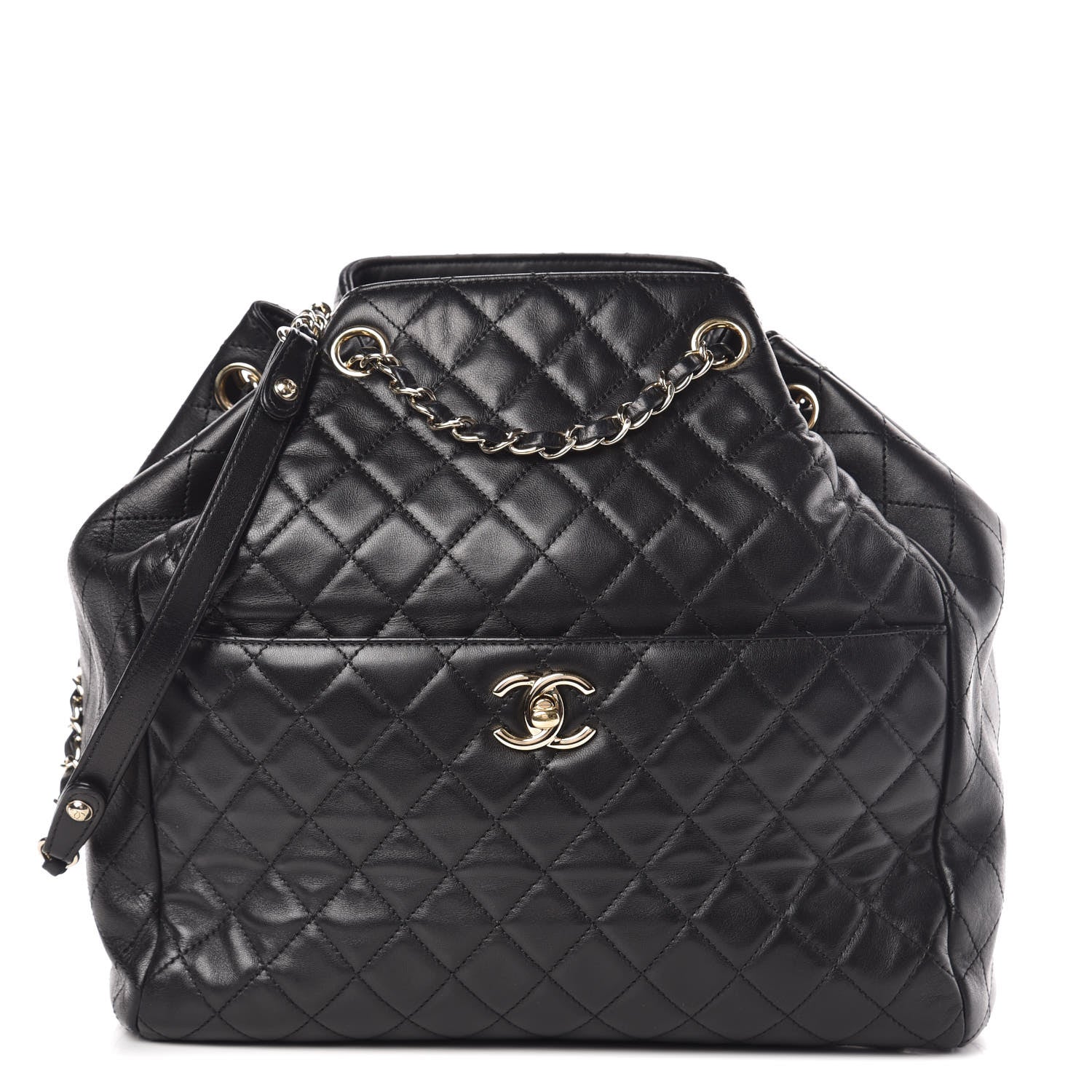 Chanel Lambskin Quilted Large Drawstring Bag Black 1 of 10