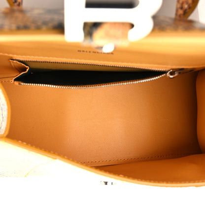 Balenciaga Shiny Calfskin Python Effect Small Hourglass Top Handle Bag Orange Black 5 of 9