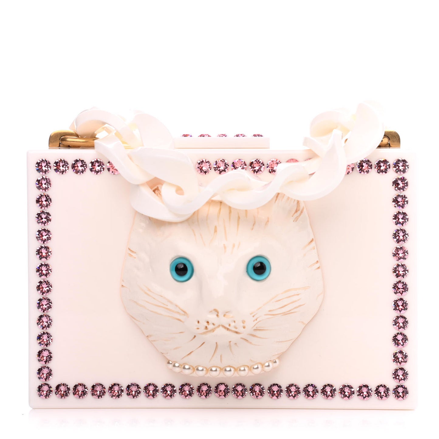 Plexiglass Crystal Cat Face Box Clutch White