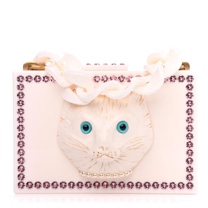 Gucci Plexiglass Crystal Cat Face Box Clutch White 1 of 4