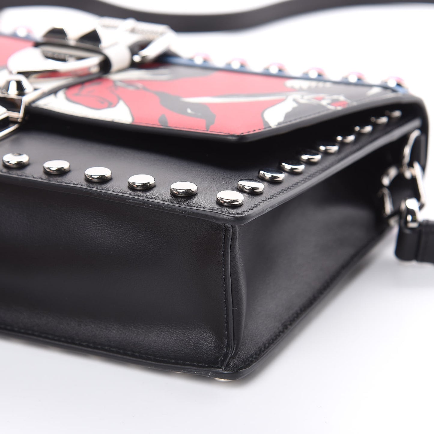 City Calfskin Orchid Print Studded Elektra Shoulder Bag Fuoco Black