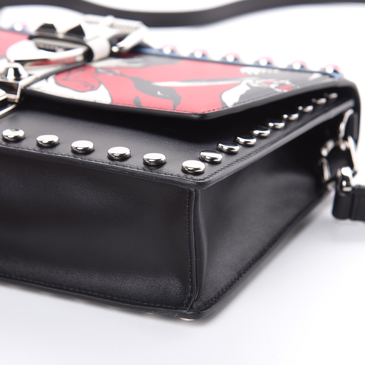 Prada City Calfskin Orchid Print Studded Elektra Shoulder Bag Fuoco Black 9 of 9