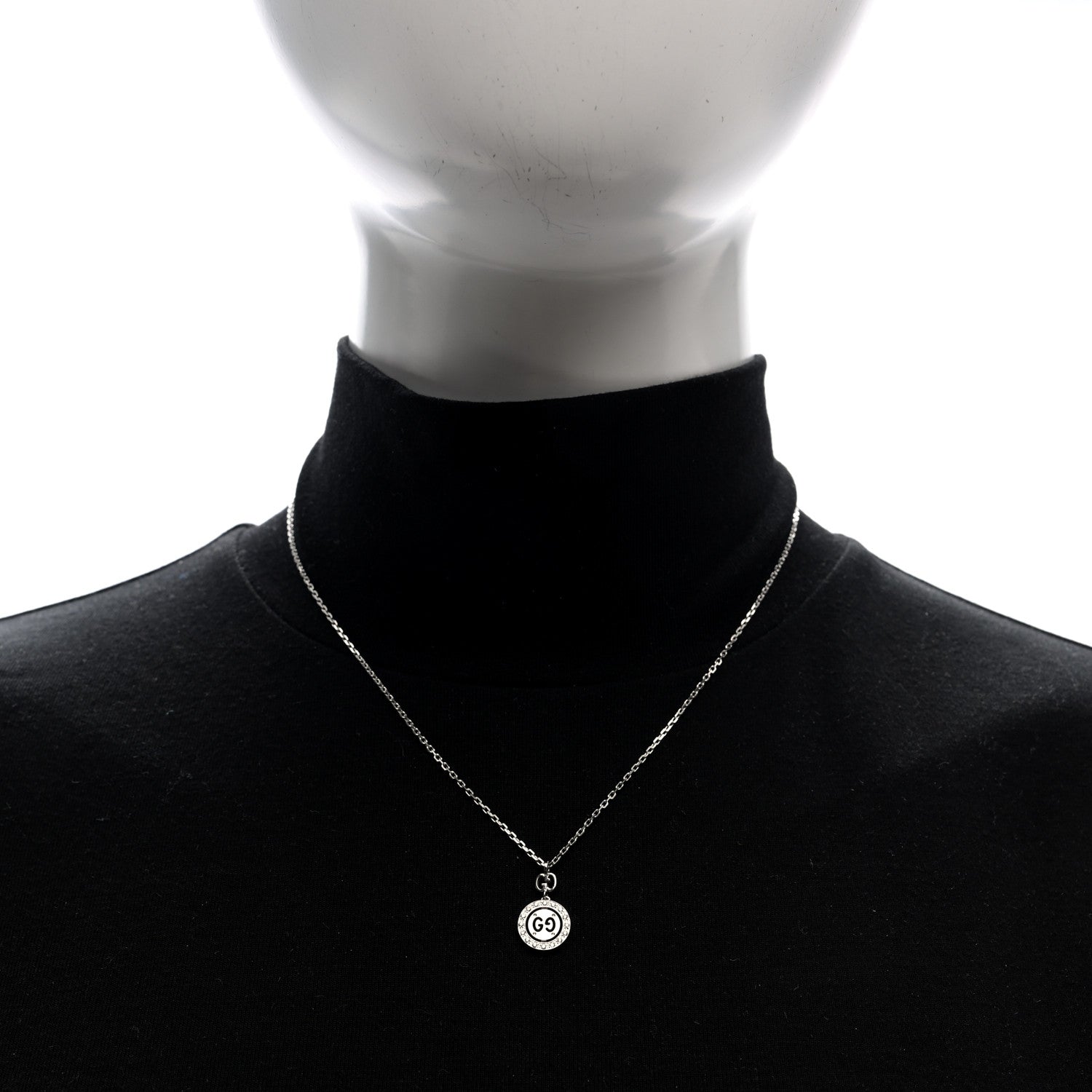 Gucci 18K White Gold Diamond 10mm Icon Twirl Pendant Necklace 2 of 5