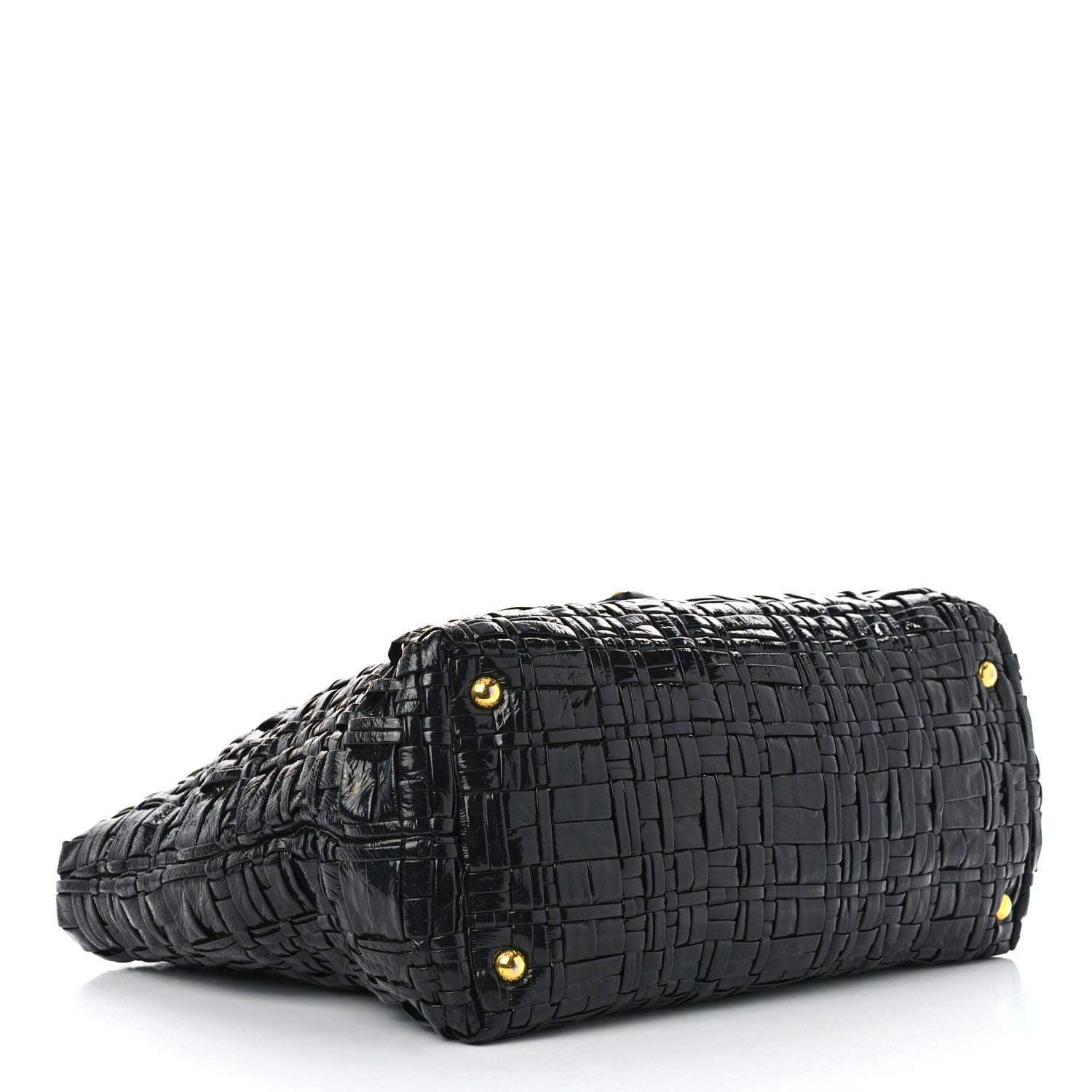 Prada Patent Woven Tote Black 4 of 12