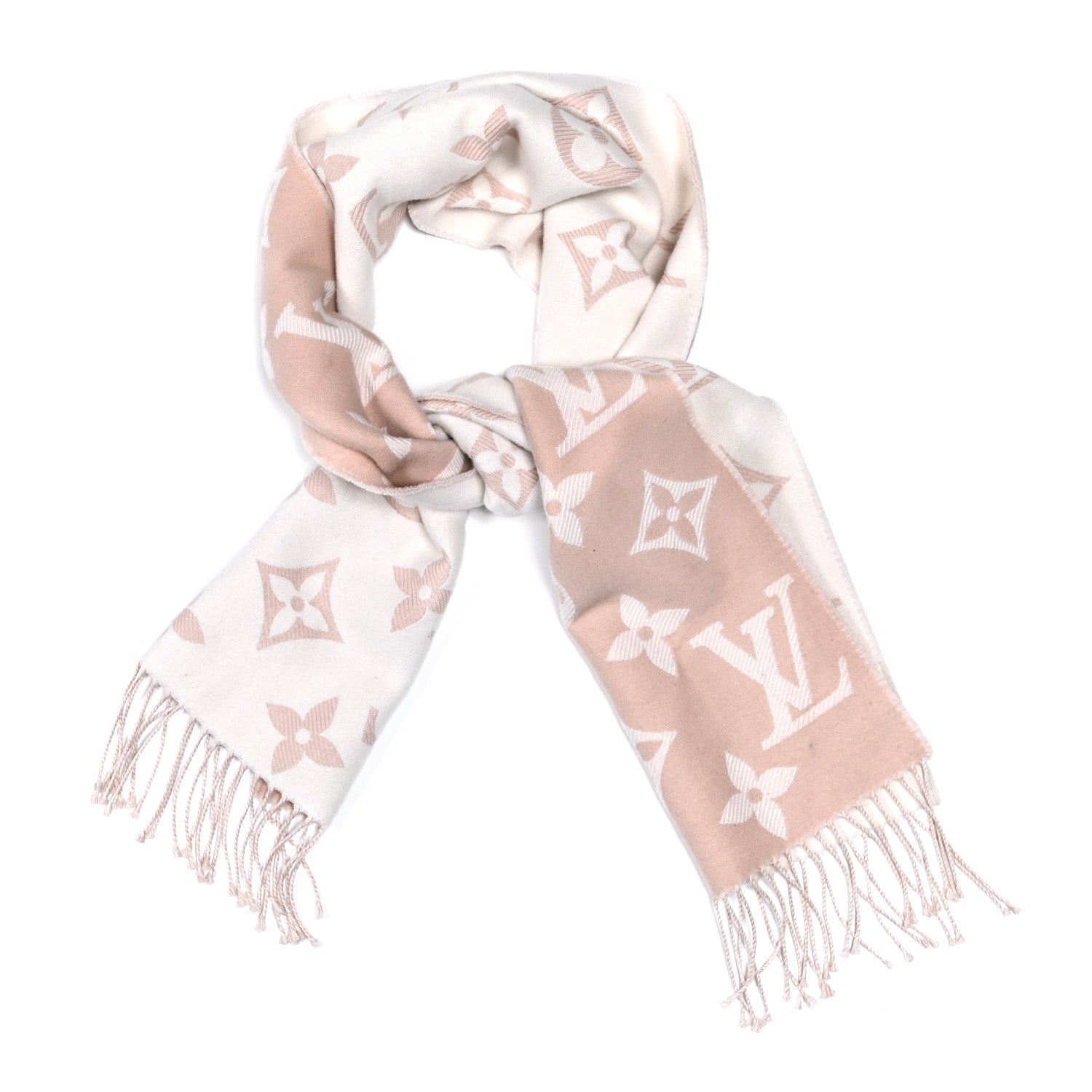 Louis Vuitton Wool Cashmere Monogram Daily LV Scarf Pink White 2 of 3