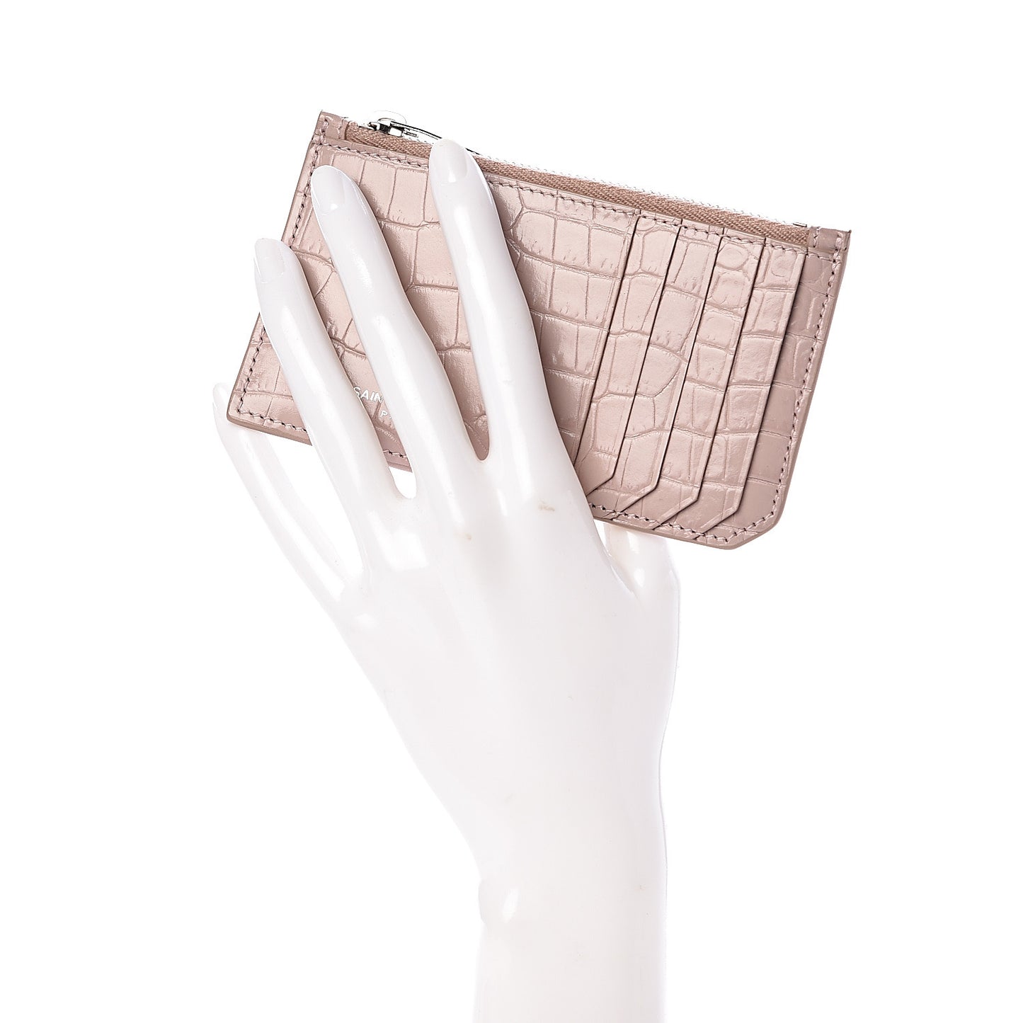 Crocodile Embossed 5 Fragments Card Case Rose Antic