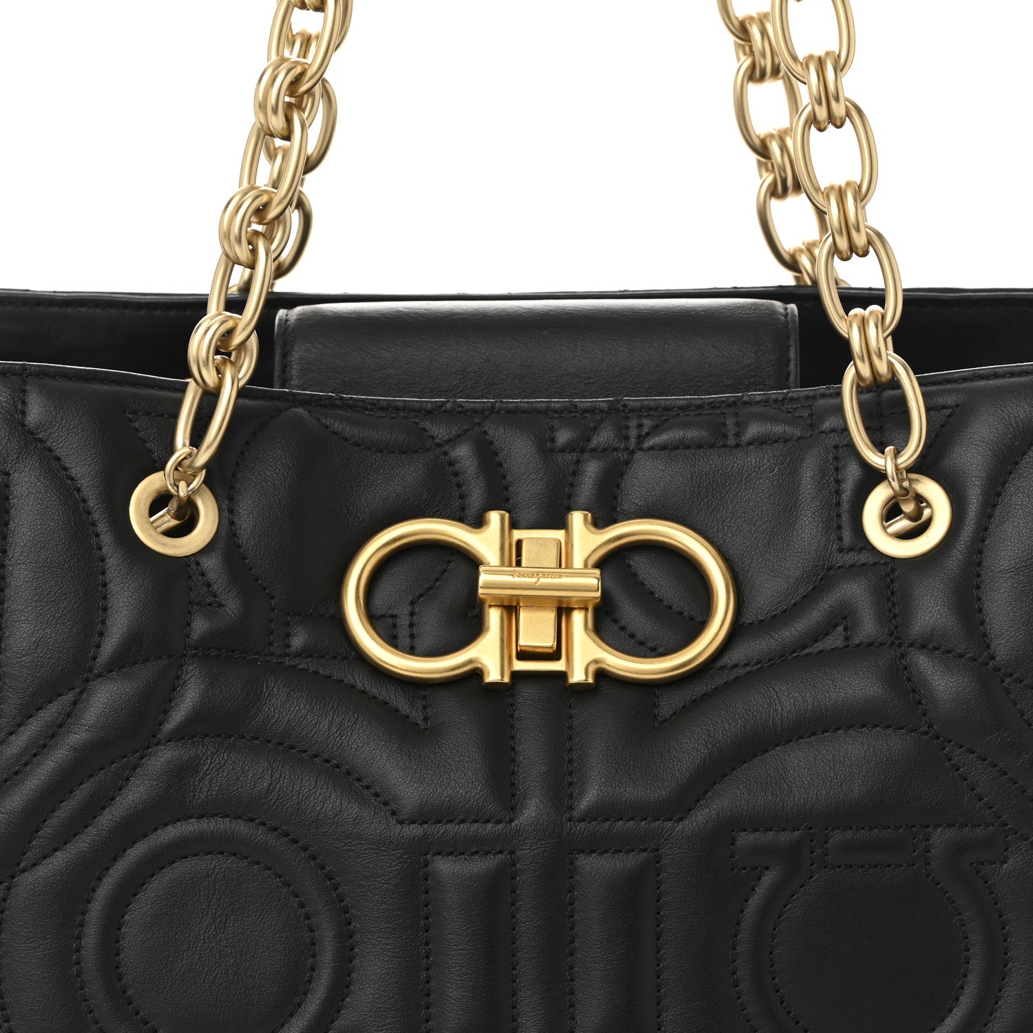 Salvatore Ferragamo Calfskin Quilted Gancini Shoulder Bag Black 7 of 9