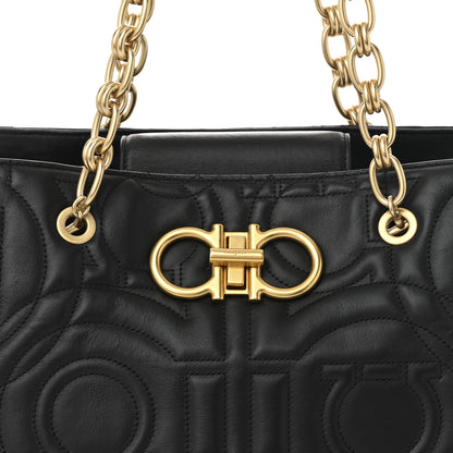 Salvatore Ferragamo Calfskin Quilted Gancini Shoulder Bag Black 7 of 9