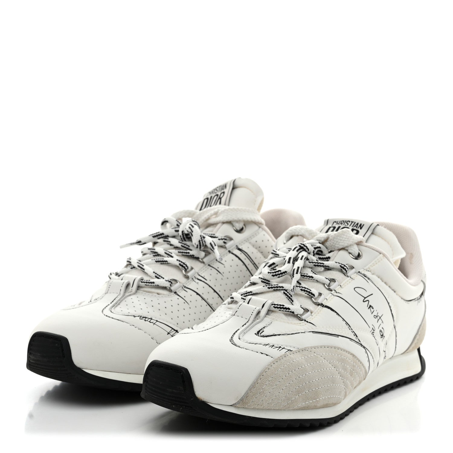 Christian Dior Calfskin Nylon Womens D-Sketch Sneakers 40 White 4 of 9