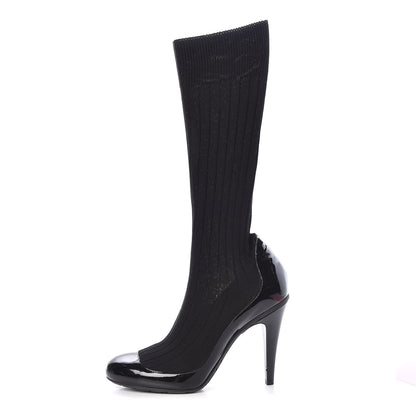 Chanel Patent Knit Sock Boots 38 Black 1 of 11