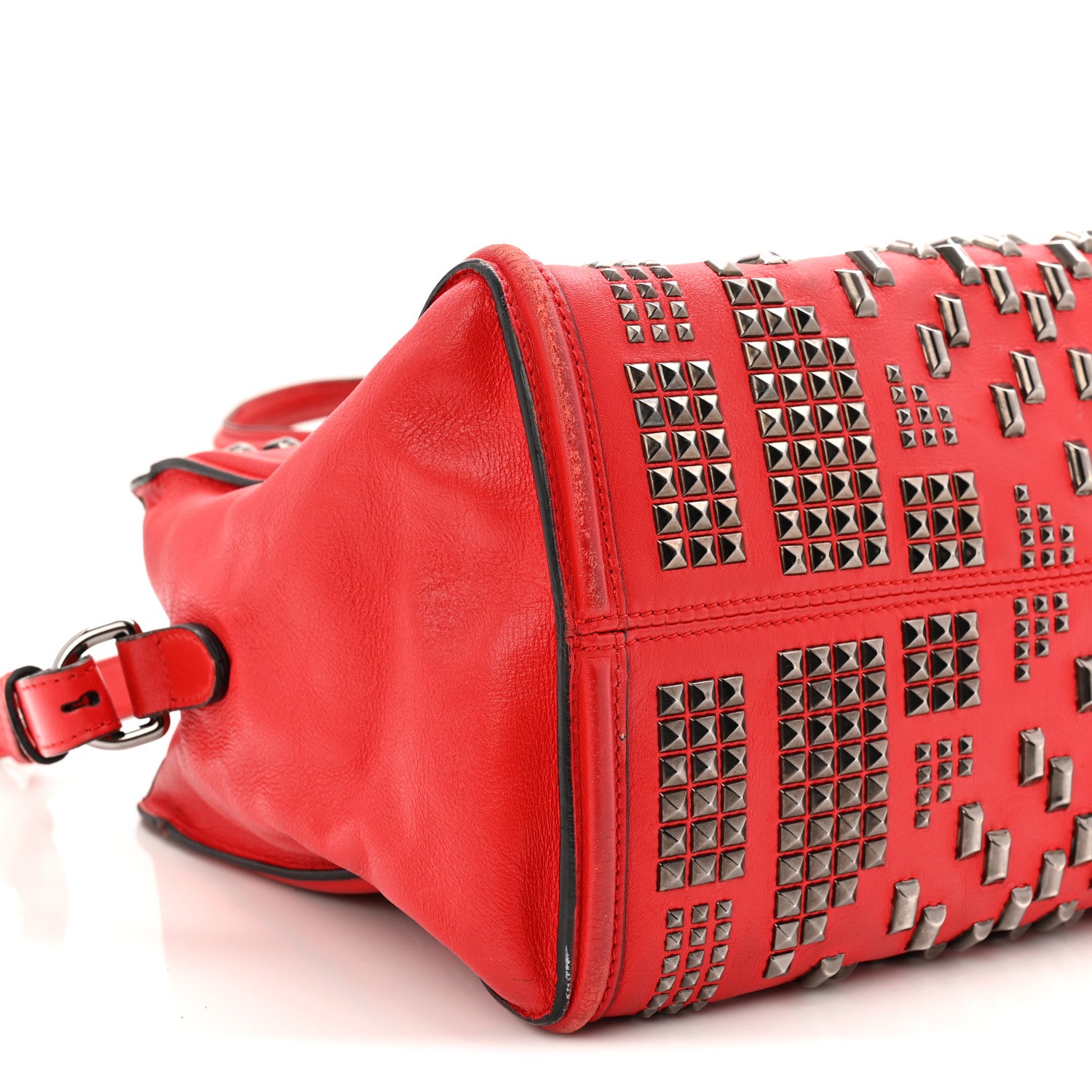 Alexander McQueen Calfskin Small Studded Padlock Zip Around Tote Red 9 of 14