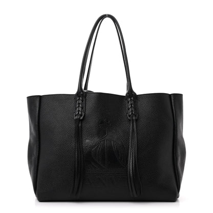 Lanvin Grained Calfskin Logo Small Fringe Shopper Tote Black 1 of 12