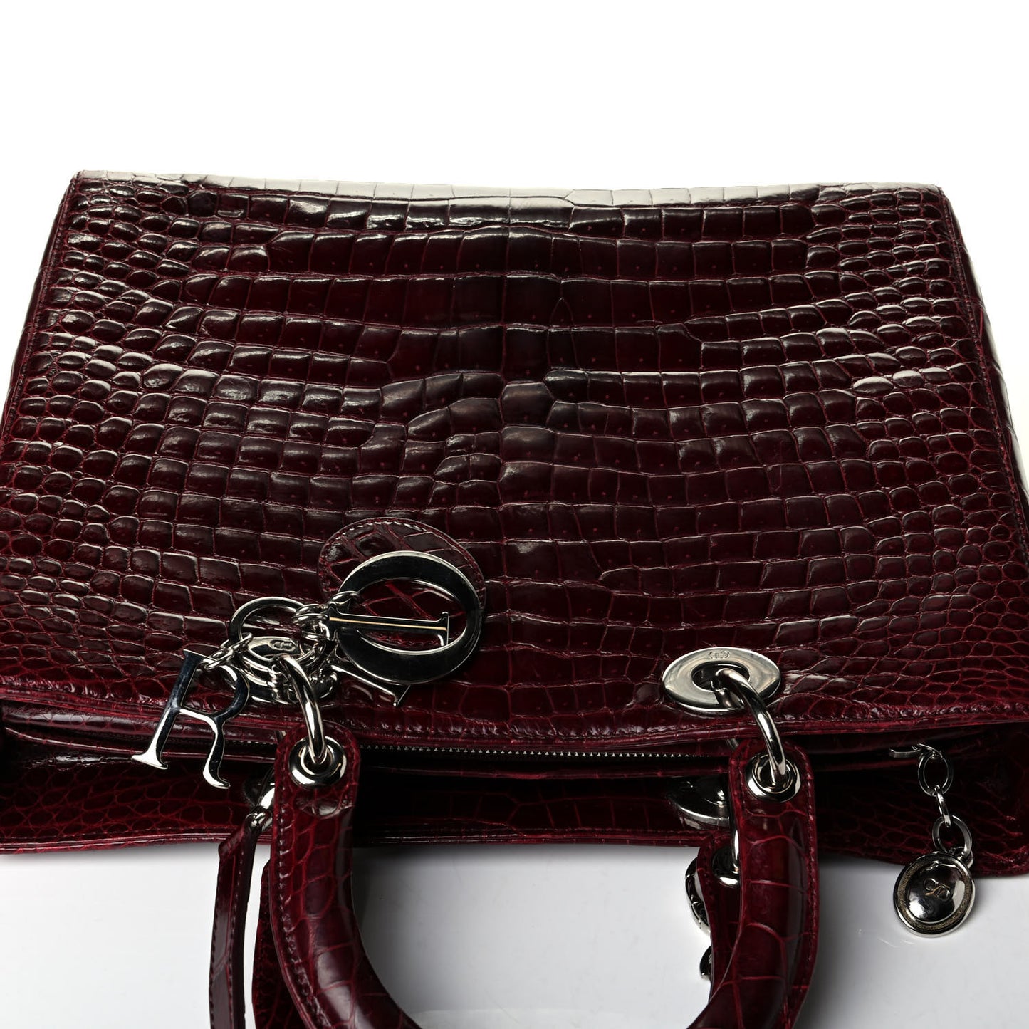 Crocodile Large Lady Dior Dark Red