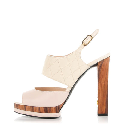 Chanel Lambskin Quilted Wooden Sandals 38 Beige Pink 1 of 9