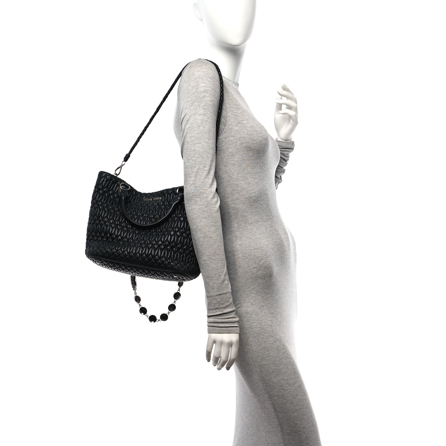 Miu Miu Nappa Matelasse Swarovski Crystal Tote Black 2 of 12