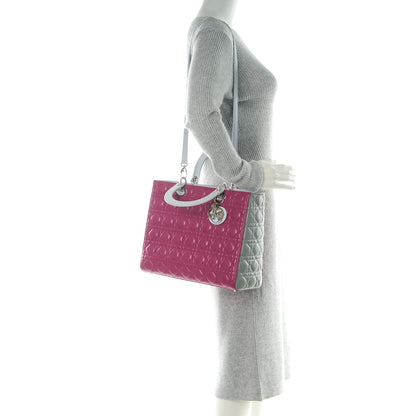 Christian Dior Lambskin Cannage Large Tri-Color Lady Dior Toxic Purple Grey Light Blue 2 of 12