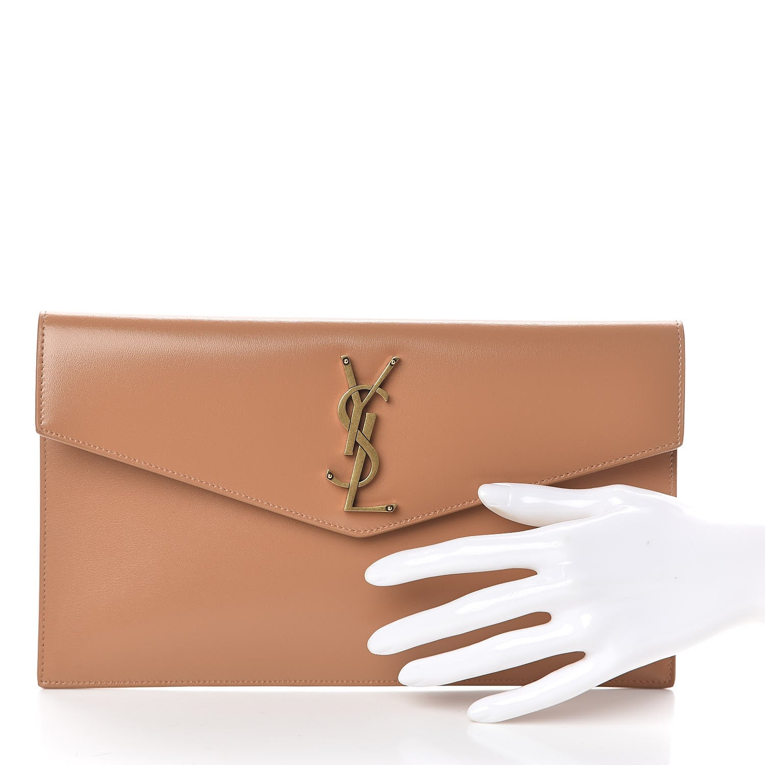 Saint Laurent Smooth Shiny Calfskin Uptown Pouch Beige 2 of 7