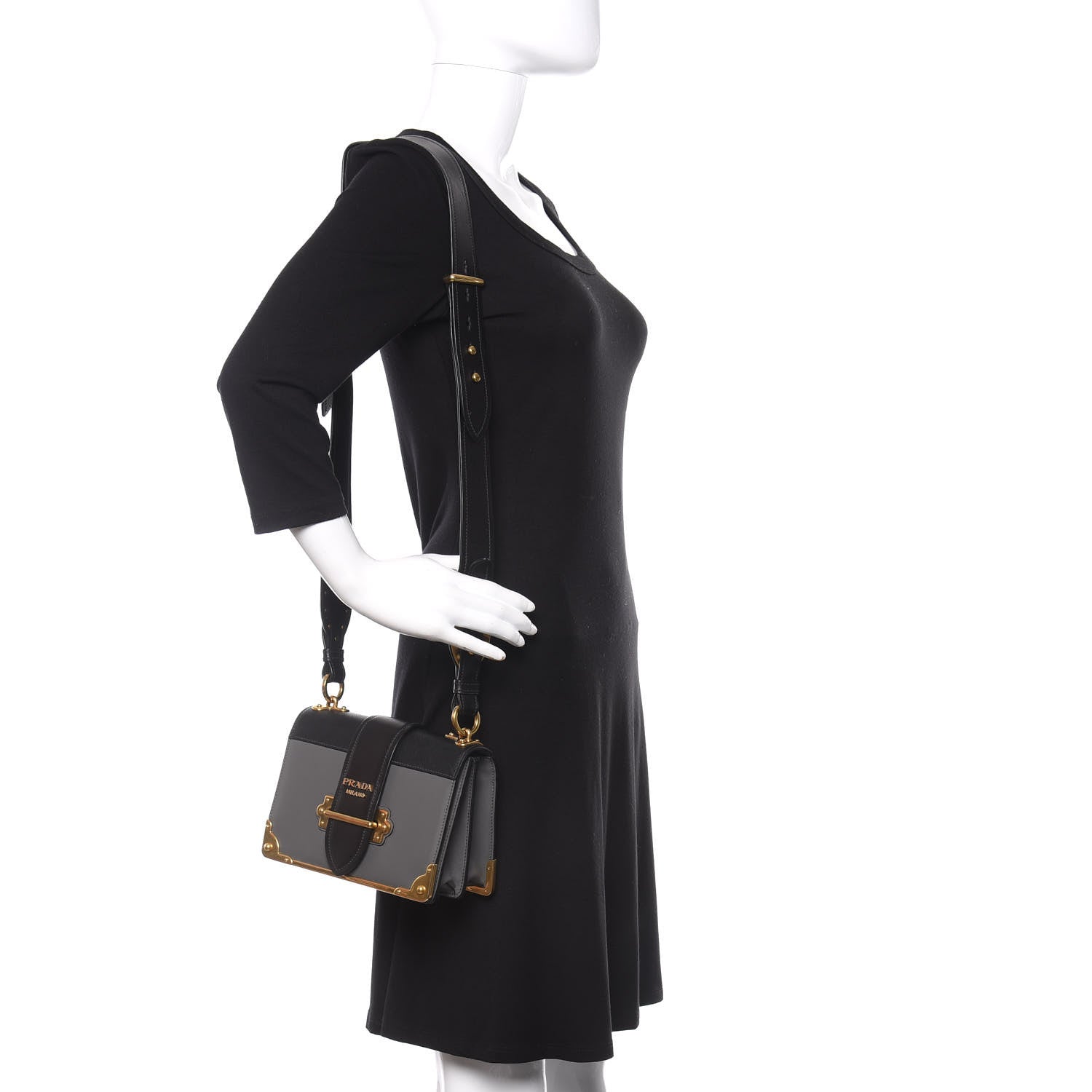 Prada City Calfskin Saffiano Cahier Bag Mercurio Black 2 of 9
