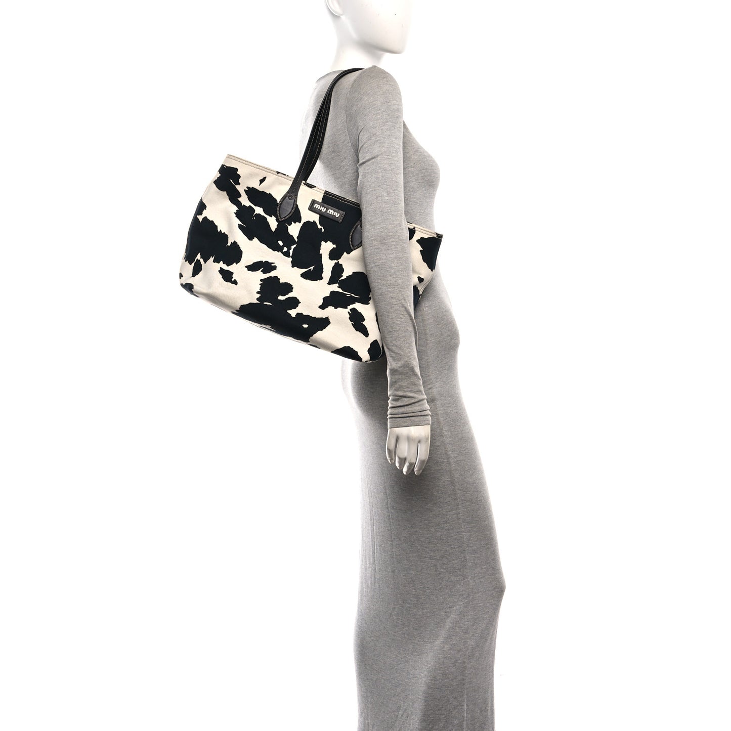 Tessuto Cow Print Shopping Tote Black White