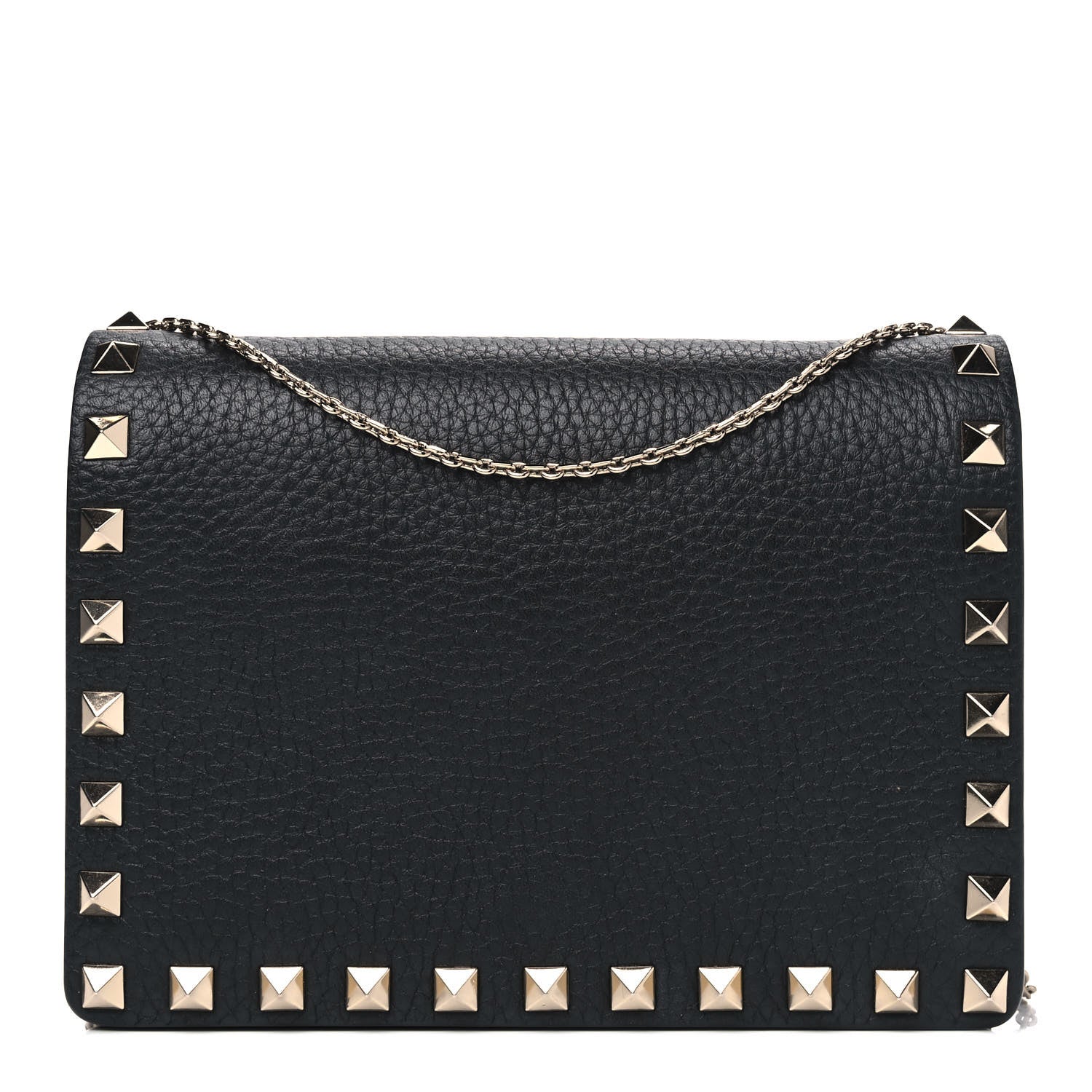 Valentino Garavani Pebbled Calfskin Rockstud Wallet on Chain Black 1 of 5
