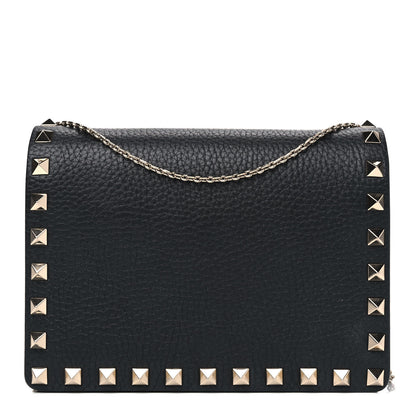 Valentino Garavani Pebbled Calfskin Rockstud Wallet on Chain Black 1 of 5