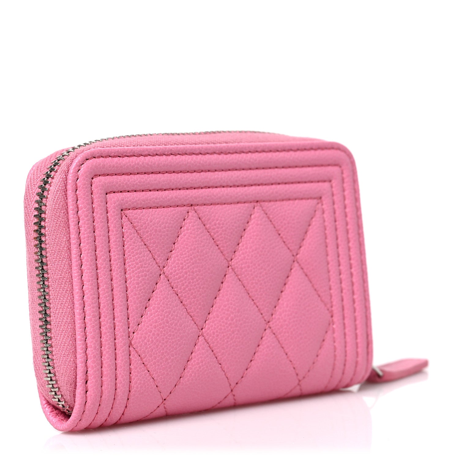 Chanel Caviar Quilted Boy Zip Around Coin Purse Wallet Pink 3 of 7