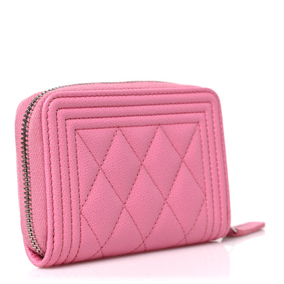 Chanel Caviar Quilted Boy Zip Around Coin Purse Wallet Pink 3 of 7